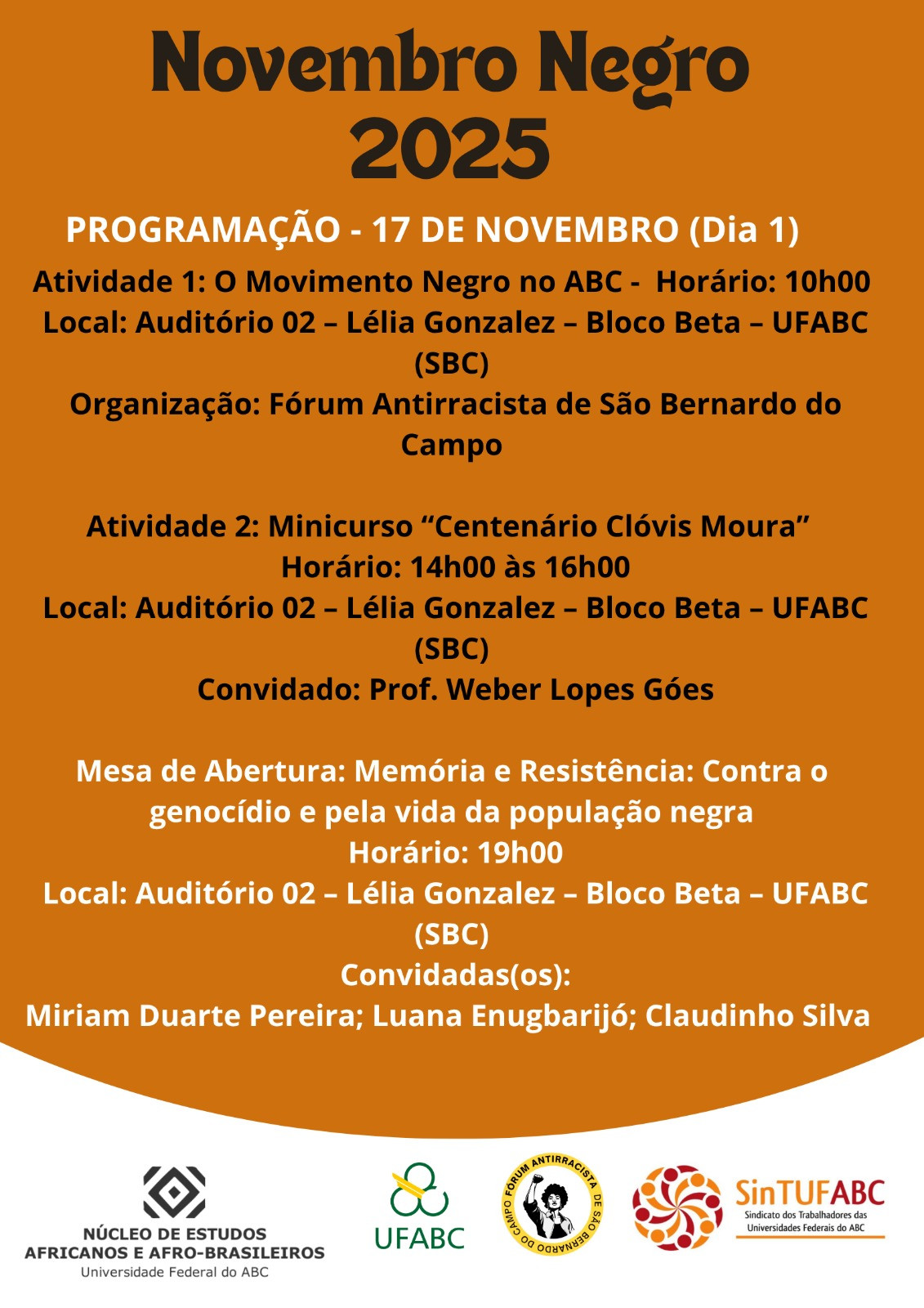 Novembro negro 2025 - Programa&ccedil;&atilde;o de 17 de novembro